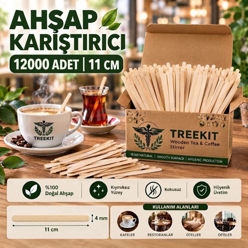 12000 ADET Ahşap Çay Kahve Karıştırıcı 11 cm – 1x4 mm – Doğal Kavak