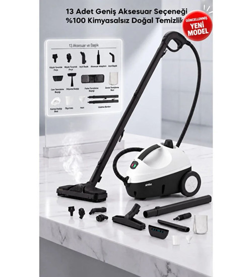 Siyah Beyaz SSC-6431 Buharlı Temizleyici 1200 ml 4.5 Bar 13 Parça Aksesuar - Güncellenmiş Yeni Model