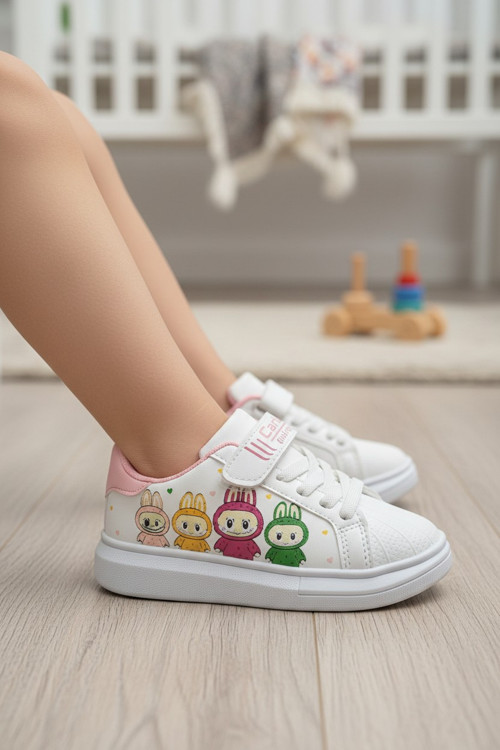 Sevimli Karakter Baskılı Cırt Cırtlı Çocuk Sneaker