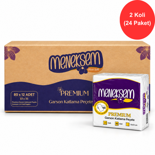 Garson Peçete 33x33 cm Premium – 2 Katlı, 80’li × 24 Paket, 1920 Adet