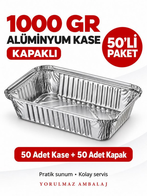 1000 Gr Kapaklı Alüminyum Kase 50’li – Kullan At Yemek ve Paket Servis Kabı