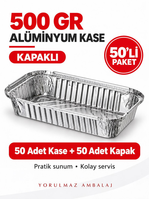 500 Gr Kapaklı Alüminyum Kase 50’li – Kullan At Yemek ve Paket Servis Kabı