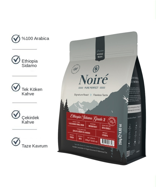 Ethiopia Sidamo Grade 2 %100 Arabica Single Origin Çekirdek Kahve 250 g