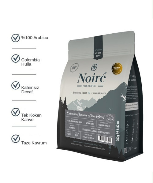 Colombia Supremo Huila Kafeinsiz Decaf Çekirdek Kahve %100 Arabica 250 g