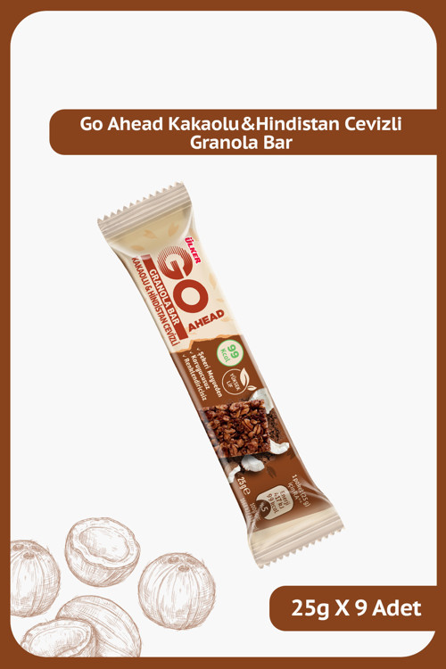 GO AHEAD Kakaolu ve Hindistan Cevizli Granola Bar - 25 gram - 9 Adet