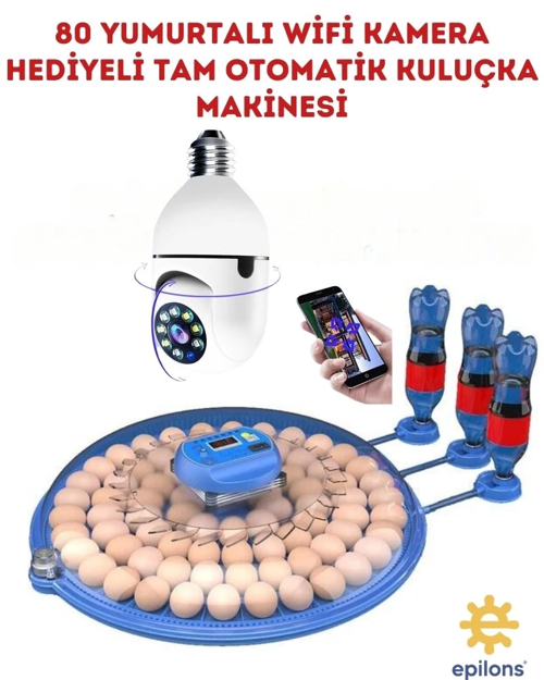 Mz-80/240 Çift Viyollü Tam Otomatik Kuluçka Makinesi Ampul Kamera Hediyeli Çiftlik Tipi