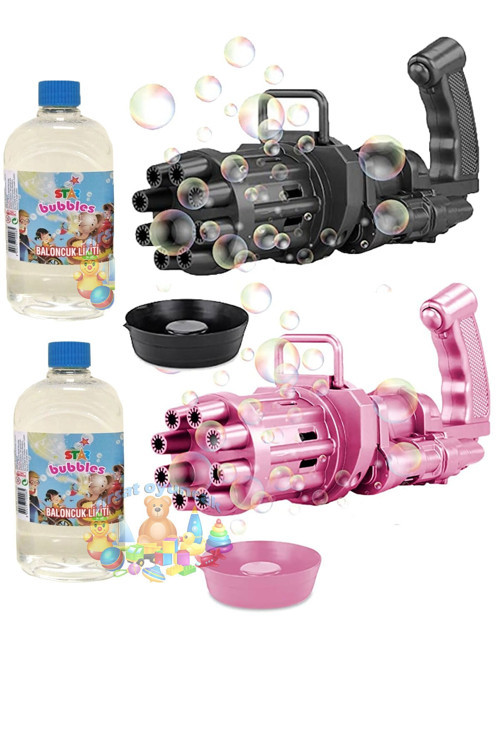 2 Adet Oyuncak Tabanca Köpük Makinesi Pilli Köpüklü Bubble Machine 1000 Ml Köpük