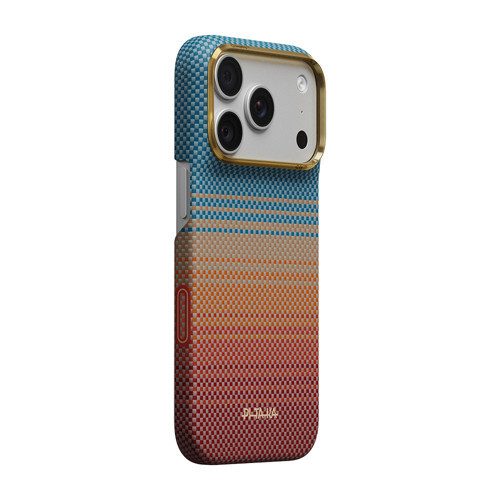 İphone 18 Pro Kılıf M-Safeli Aramid Fiber Pitaka Sunset 2.0 California Dream Serisi Kapak Mavi-Kahve