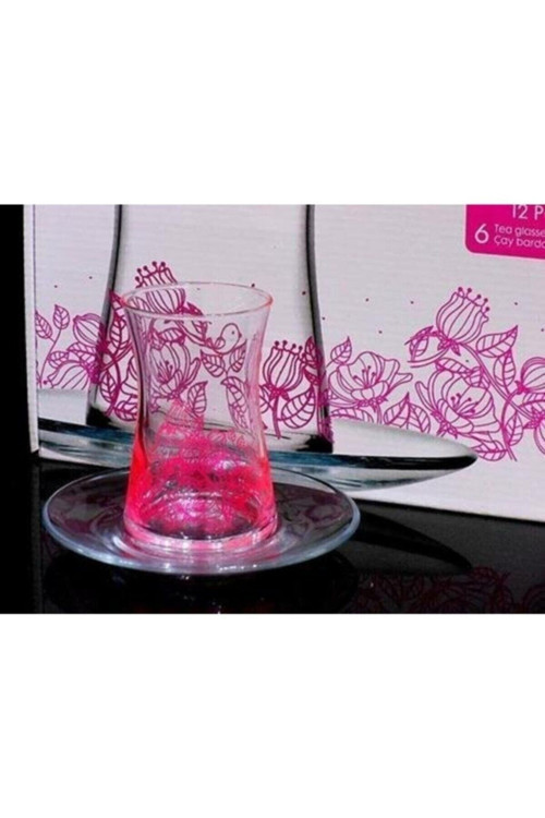 95483 Heybeli Pembe Desenli Çay Seti 160 Cc 12 Parça