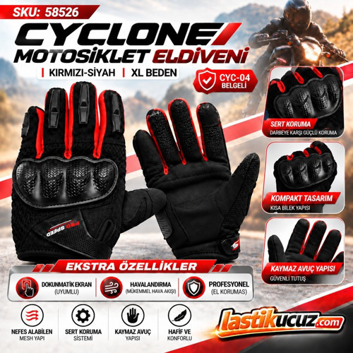 Cyclone CYC-04 Kırmızı-Siyah XL Beden Dokunmatik Ekran Uyumlu Korumalı Motosiklet Eldiveni