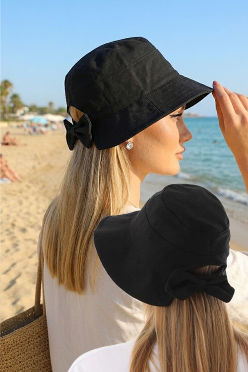 Kadın Fiyonk Detaylı Kova Şapka - Arkası Ayarlanabilir Cırt Cırtlı Bucket Hat