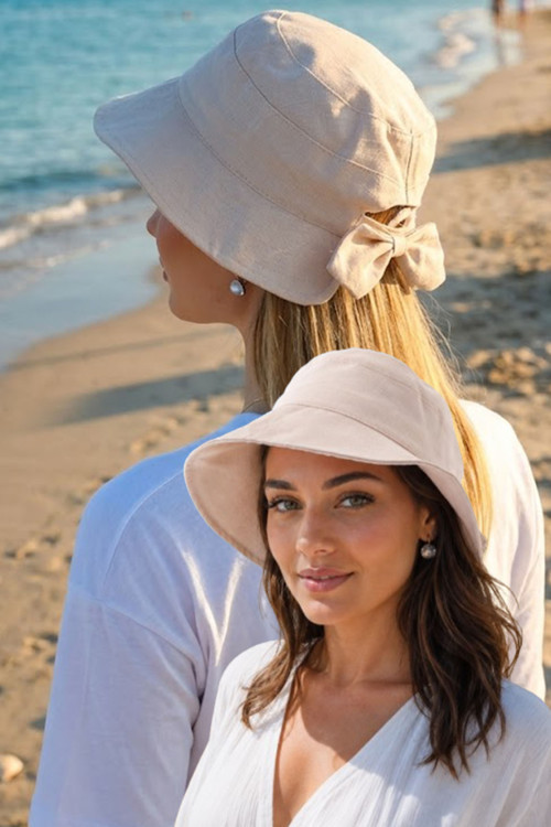 Kadın Fiyonk Detaylı Kova Şapka - Arkası Ayarlanabilir Cırt Cırtlı Bucket Hat