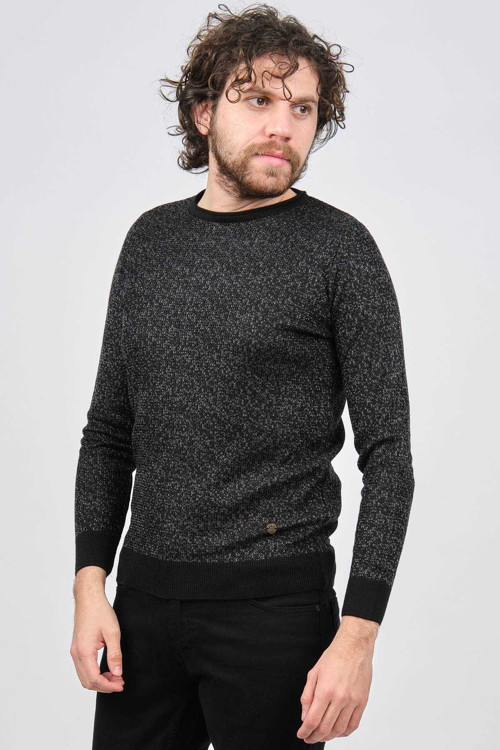 Erkek Bisiklet Yaka Slim Fit Desenli Kazak 42554255 Siyah