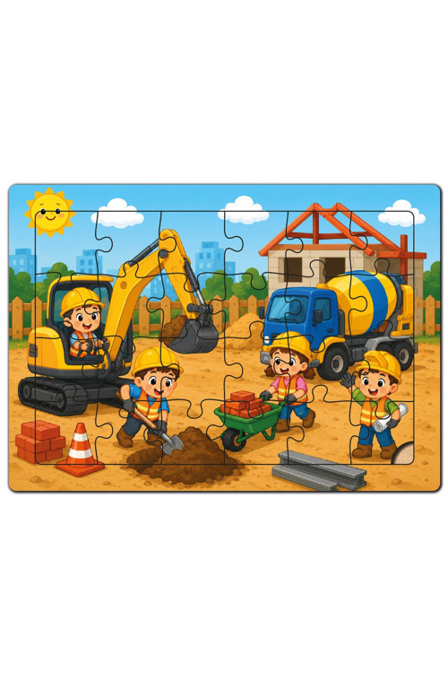 İnşaatta Bir Gün Ahşap Puzzle (24 Parça)