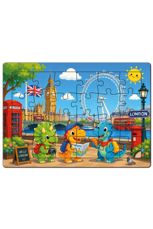 Dino Ve Arkadaşları Dünya Turu -İngiltere- Ahşap Puzzle (24 Parça)