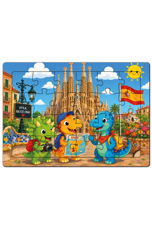 Dino Ve Arkadaşları Dünya Turu -İspanya- Ahşap Puzzle (24 Parça)