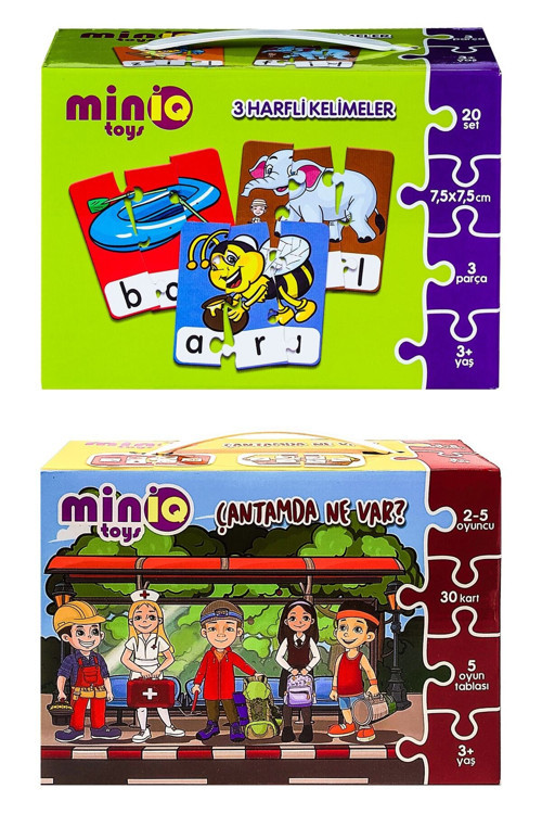 3 Harfli Kelimeler + Çantamda Ne Var? 2'Li Set Eğitici-Öğretici Yapboz
