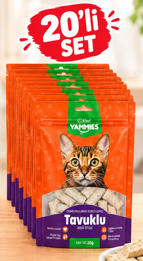 Pets Kyct-50355 Yammies Dondurularak Kurutulmuş Tavuklu Kedi Otlu Mama 20 Gr 20Lİ SET