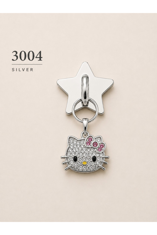 3004 Silver Hello Kitty Zirkon Taşlı Telefon Charmı