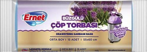 Büzgülü Çöp Torbası Lavanta Orta Boy 15'Li