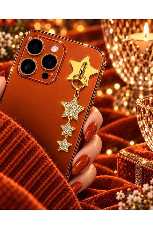 3013 Gold Yıldız Figürlü Zirkon Taşlı Telefon Charmı