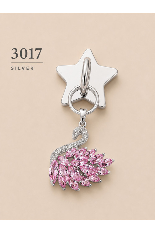3017 Premium Zirkon Kuğu Figürlü Lüks Telefon Aksesuarı Charm - Silver Renk