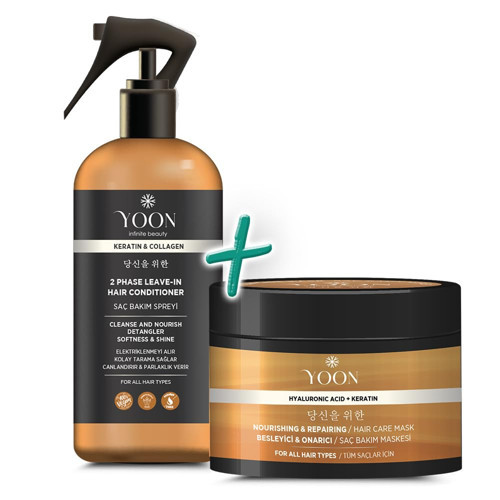 2'li Vegan Saç Spreyi Saç Bakım Maskesi 250ml, Hyaluronik Asit, Keratin, Kolajen ve B7 Biotinl