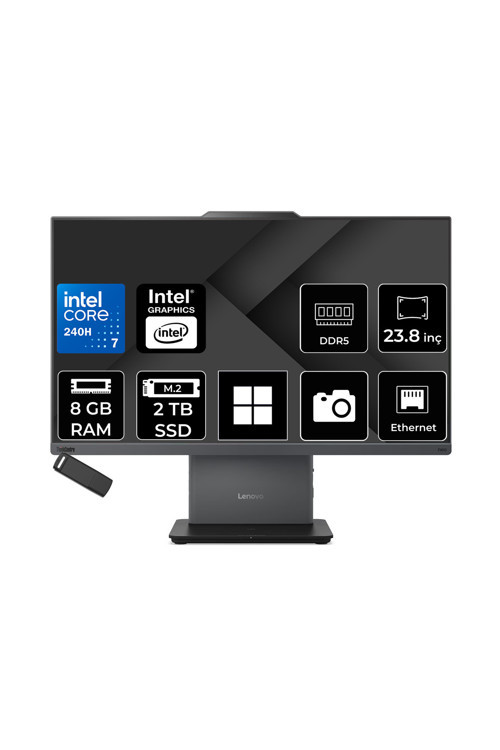 Thinkcentre Neo 50A Gen 5 Intel Core 7 240H 8Gb Ram 2Tb Ssd 23.8" Fhd 99% Srgb Win11 Pro 12Sc003Ytrp404 Luna Grey All In One Bilgisayar + Per4 Usb Bellek