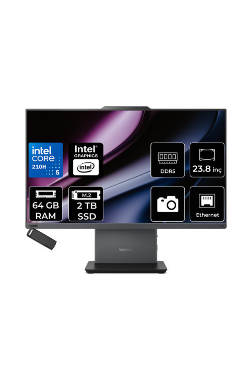Thinkcentre Neo 50A Gen 5 Intel Core 5 210H 64Gb Ram 2Tb Ssd 23.8" Fhd 99% Srgb Freedos 12Sc004Gtrp334 Luna Grey All In One Bilgisayar + Per4 Usb Bellek