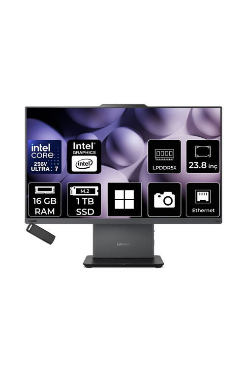 Thinkcentre Neo 50A Gen 6 Intel Core Ultra 7 256V 16Gb Ram 1Tb Ssd 23.8" Fhd Win11 Home 13Qga000Trp308 Luna Grey All In One Bilgisayar + Per4 Usb Bellek
