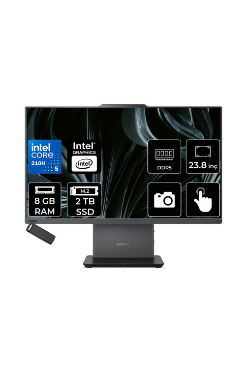 Thinkcentre Neo 50A Gen 5 Intel Core 5 210H 8Gb Ram 2Tb Ssd 23.8" Fhd 99% Srgb Touch Freedos 12Sc004Xtrp304 Luna Grey All In One Bilgisayar + Per4 Usb Bellek