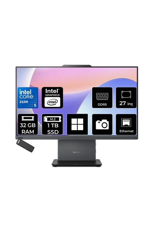 Thinkcentre Neo 50A Gen 5 Intel Core 5 210H 32Gb Ram 1Tb Ssd 27" Fhd 99% Srgb 300Nits Win11 Home 12Sa0026Trp368 Luna Grey All In One Bilgisayar + Per4 Usb Bellek