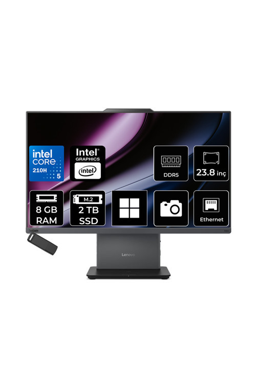 Thinkcentre Neo 50A Gen 5 Intel Core 5 210H 8Gb Ram 2Tb Ssd 23.8" Fhd 99% Srgb Win11 Home 12Sc004Gtrp354 Luna Grey All In One Bilgisayar + Per4 Usb Bellek