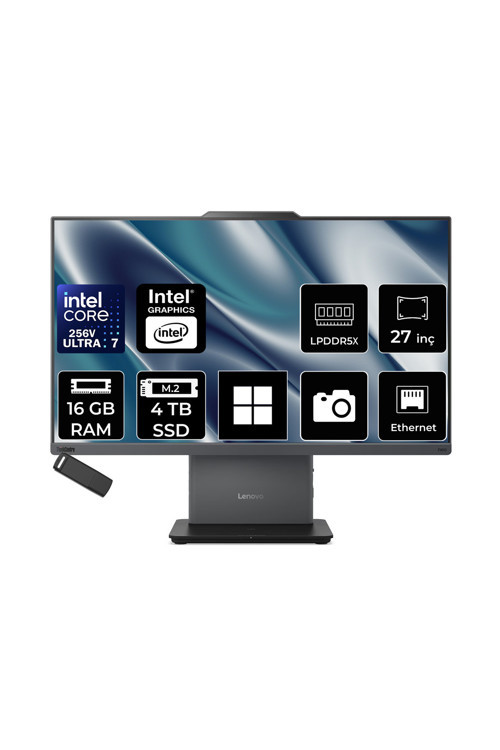 Thinkcentre Neo 50A Gen 6 Intel Core Ultra 7 256V 16Gb Ram 4Tb Ssd 27" Fhd Win11 Home 13Qfa001Trp310 Luna Grey All In One Bilgisayar + Per4 Usb Bellek