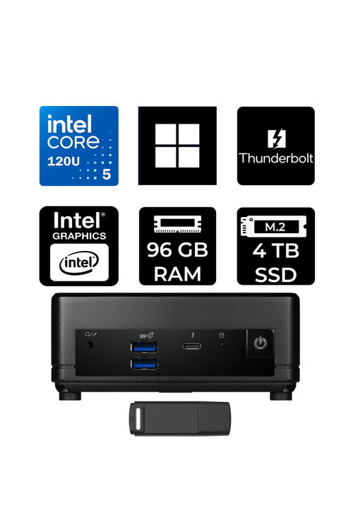 Cubi 5 Intel Core 5 120U 96Gb Ram 4Tb Ssd Win11 Home 1M496Eup395 Mini Masaüstü Bilgisayar + Per4 Usb Bellek