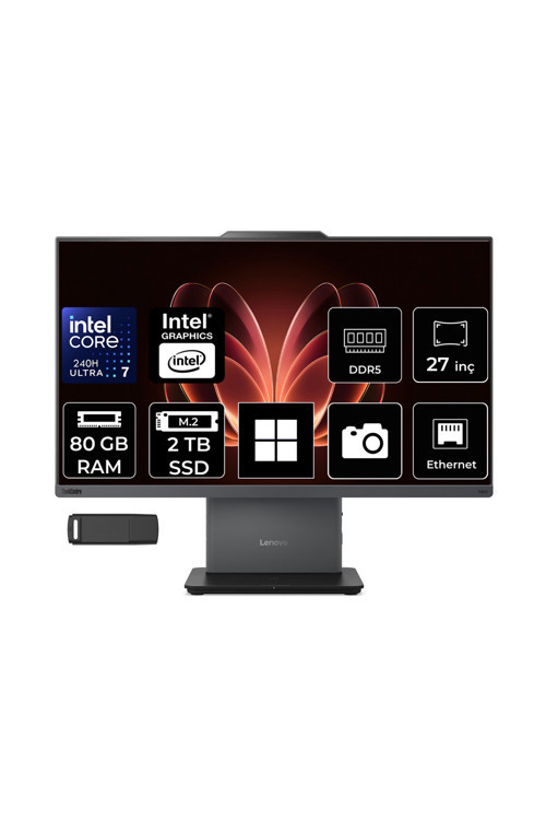 Thinkcentre Neo 50A Gen 5 Intel Core 7 240H 80Gb Ram 2Tb Ssd 27" Fhd 99% Srgb 300Nits Win11 Home 12Sa0028Trp389 Luna Grey All In One Bilgisayar + Per4 Usb Bellek