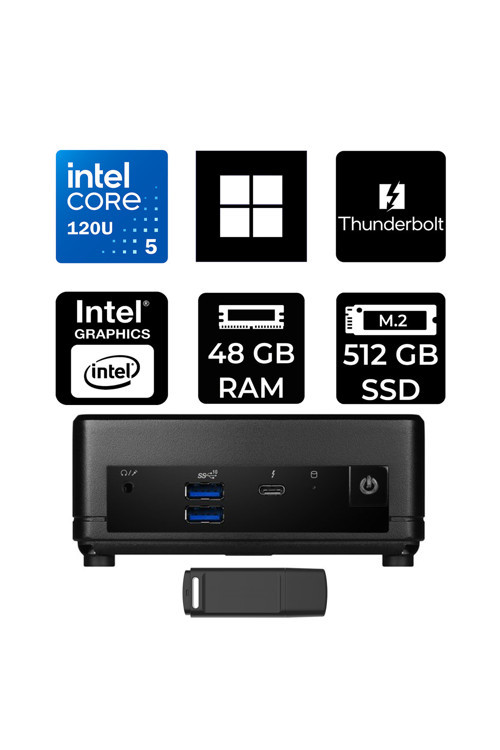 Cubi 5 Intel Core 5 120U 48Gb Ram 512Gb Ssd Win11 Pro 1M496Eup427 Mini Masaüstü Bilgisayar + Per4 Usb Bellek