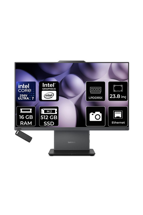 Thinkcentre Neo 50A Gen 6 Intel Core Ultra 7 256V 16Gb Ram 512Gb Ssd 23.8" Fhd Freedos 13Qga000Trp302 Luna Grey All In One Bilgisayar + Per4 Usb Bellek