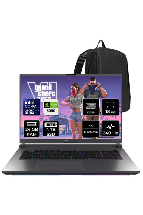 Rog Strix G18 Intel Core Ultra 9 290Hx Plus Rtx 5090 24Gb 175W 24Gb Ram 4Tb Ssd 18" 4K (3840X2400) Wquxga 240Hz Mini Led Freedos G835Lxg-Tq549P317 Gaming Laptop + Per4 Çanta