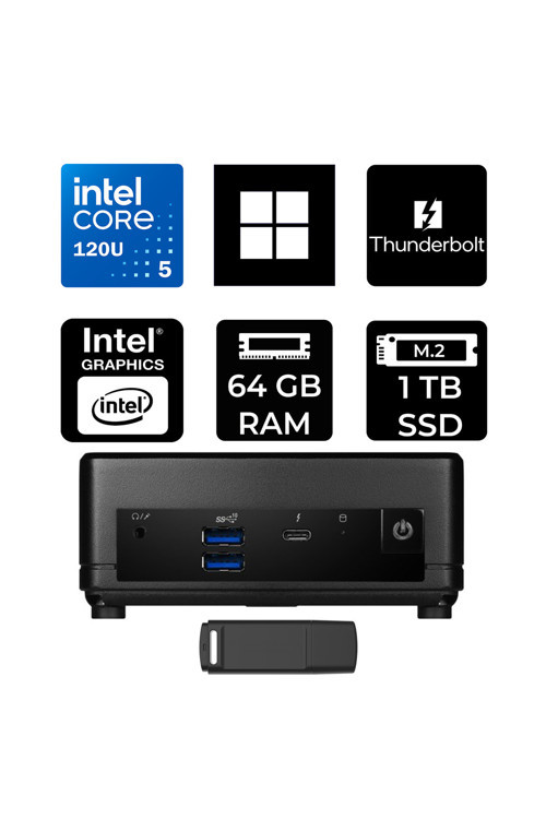 Cubi 5 Intel Core 5 120U 64Gb Ram 1Tb Ssd Win11 Pro 1M496Eup433 Mini Masaüstü Bilgisayar + Per4 Usb Bellek
