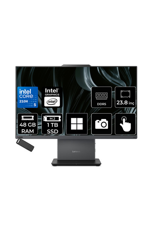 Thinkcentre Neo 50A Gen 5 Intel Core 5 210H 48Gb Ram 1Tb Ssd 23.8" Fhd 99% Srgb Touch Win11 Home 12Sc004Xtrp378 Luna Grey All In One Bilgisayar + Per4 Usb Bellek