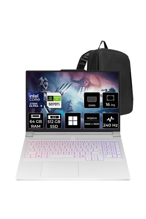 Legion Pro 7 16Iax10H Ultra 9 275Hx Rtx 5070 Ti 12Gb 140W 64Gb Ram 512Gb Ssd 16″ Qhd+ (2560 X 1600) Oled 240Hz Win11 Home 83F500Kftrp398 Gaming Laptop + Per4 Çanta