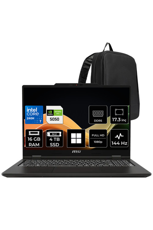 Venturepro 17 Intel Core 7 240H Rtx 5050 8Gb 45W 16Gb Ram 4Tb Ssd 17.3″ Fhd (1920X1080) 144Hz Win11 Home A2Rweg-027Xtrp371 Gaming Laptop + Per4 Çanta