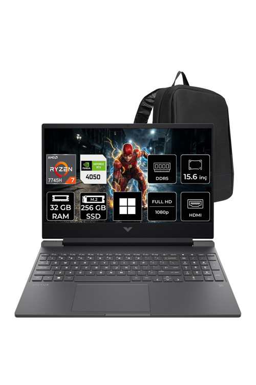 Victus 15 Amd Ryzen 7 7445H Rtx 4050 6Gb 32Gb Ram 256Gb Ssd 15.6" Fhd 144Hz Win11 Home Bx9U9Eapn361 Gaming Laptop + Per4 Çanta