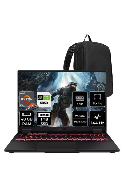 Tuf Gaming A16 Amd Ryzen 7 260 Rtx 5050 8Gb 115W 48Gb Ram 1Tb Ssd 16" Wuxga (1920X1200) 144Hz Freedos Fa608Uhı-Tu126P333 Gaming Laptop + Per4 Çanta