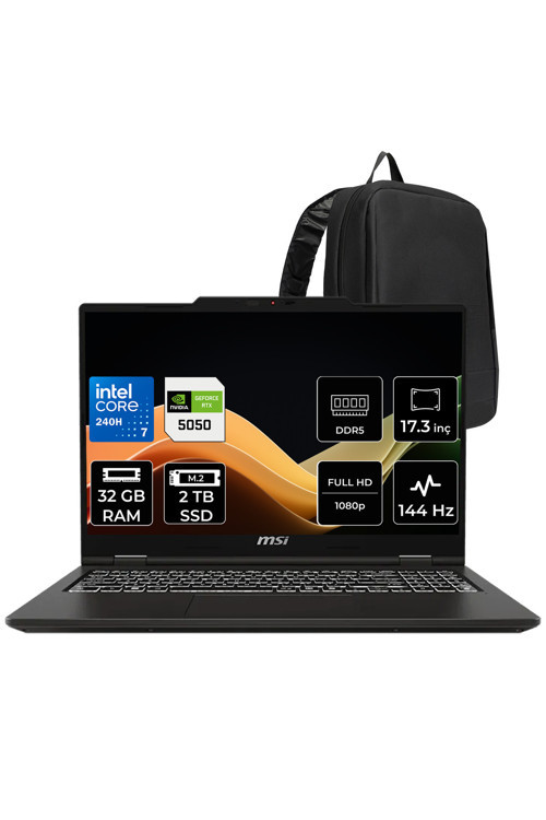 Venturepro 17 Intel Core 7 240H Rtx 5050 8Gb 45W 32Gb Ram 2Tb Ssd 17.3″ Fhd (1920X1080) 144Hz Freedos A2Rweg-027Xtrp322 Gaming Laptop + Per4 Çanta