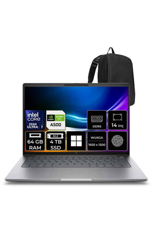 Zbook 8 G1İ Intel Core Ultra 7 255H Rtx 500 Ada 4Gb 64Gb Ram 4Tb Ssd 14" Wuxga (1920X1200) Ips Win11 Home A3Zw6Etp401 Mobil İş İstasyonu + Per4 Çanta