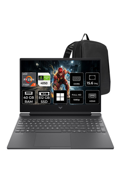 Victus 15 Amd Ryzen 7 7445H Rtx 4050 6Gb 40Gb Ram 512Gb Ssd 15.6" Fhd 144Hz Win11 Pro Bx9U9Eapn412 Gaming Laptop + Per4 Çanta