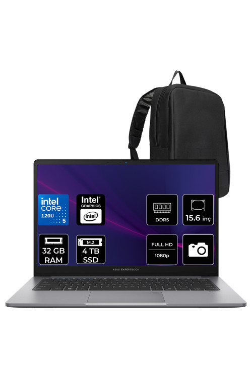 Expertbook B1 Intel Core 5 120U 32Gb Ram 4Tb Ssd 15.6" Full Hd (1920X1080) Freedos B1503Cva-C58G512B4Dp323 Taşınabilir Bilgisayar + Per4 Çanta