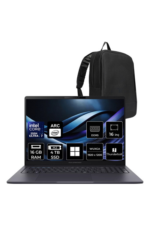 Expertbook B3 (B3605) Intel Core Ultra 7 255H 16Gb Ram 4Tb Ssd 4G Sım 16" Wuxga (1920X1200) Win11 Pro B3605Cca-Mb2224P311 Taşınabilir Bilgisayar + Per4 Çanta